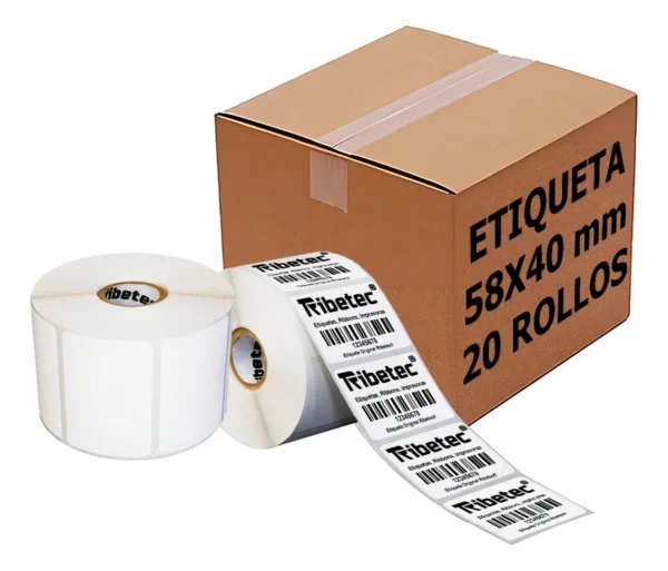 20 Rollos Etiqueta 58x40 Mm (6x4 Cm) Térmica Full 1000 C/u Color Blanco